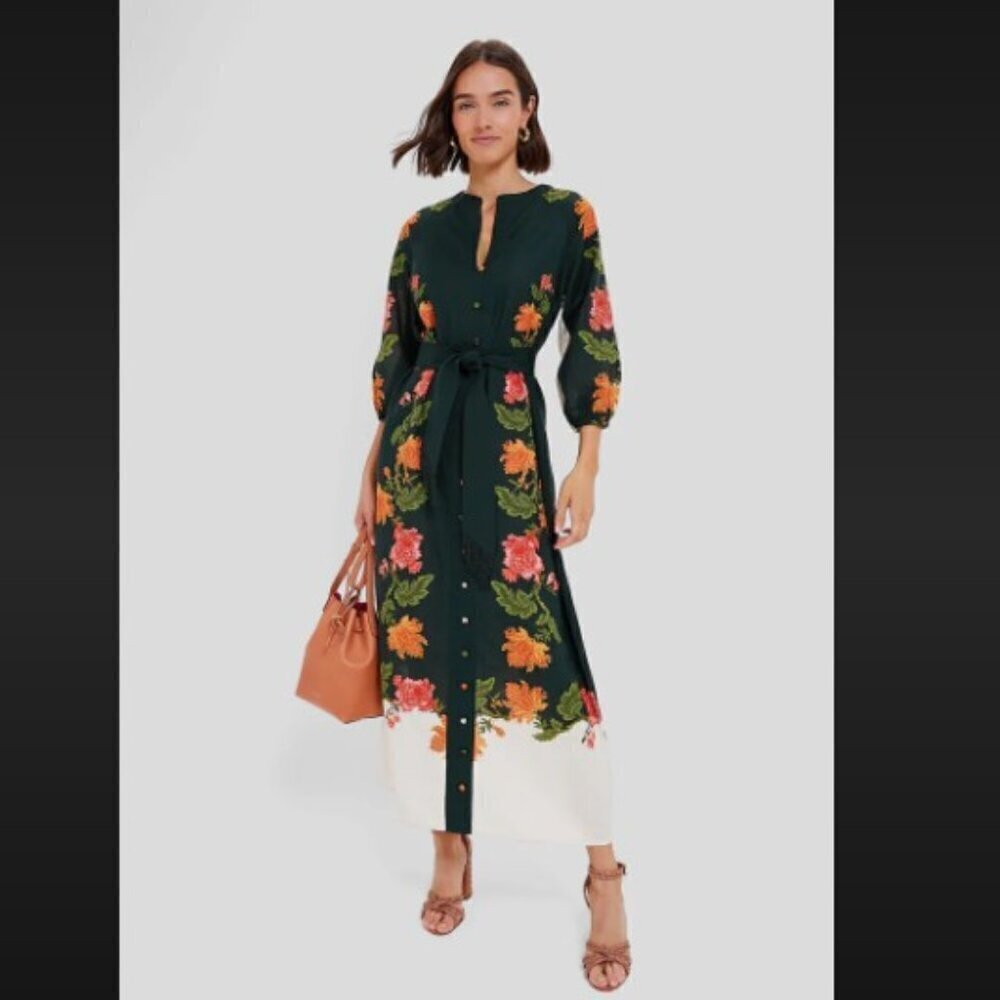 NWT Anna Cate Linen Blend Hunter Bloom Iris Maxi Dress Size Small